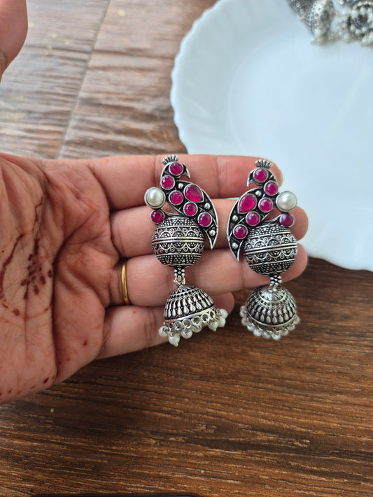 Pink jhumka earings