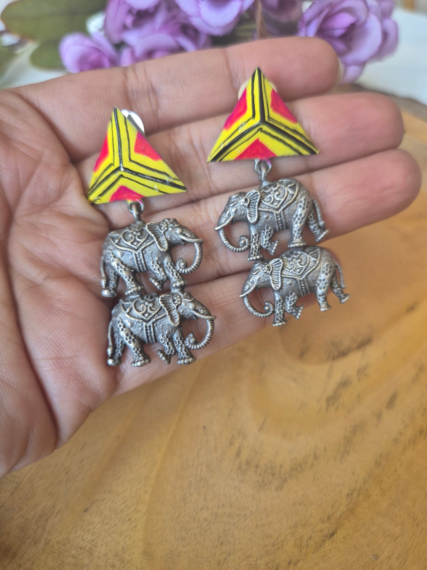 Brass handpainted earings