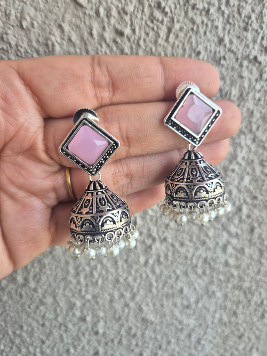 Stud pink jhumka