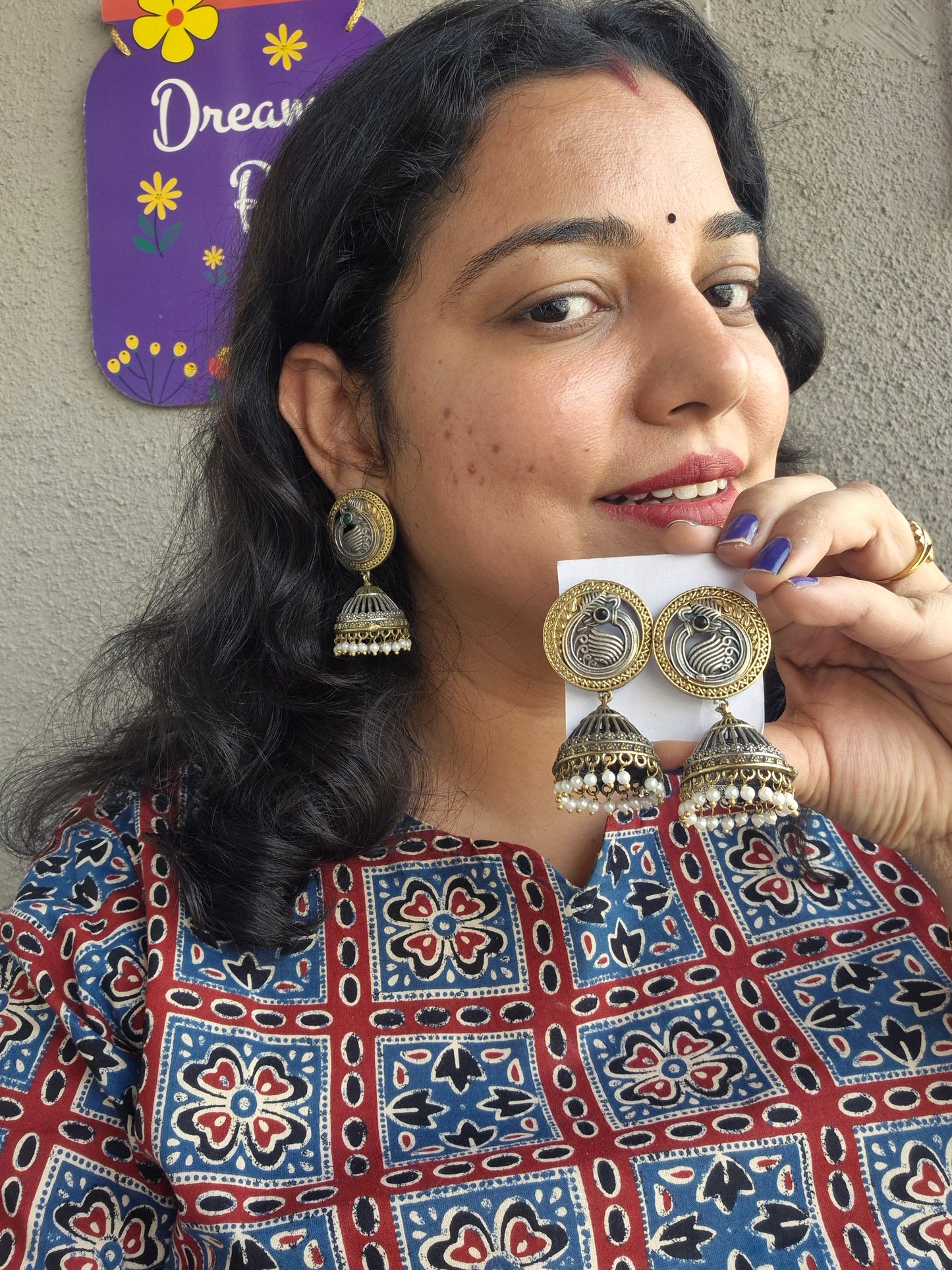 Peacock dual tone jhumka