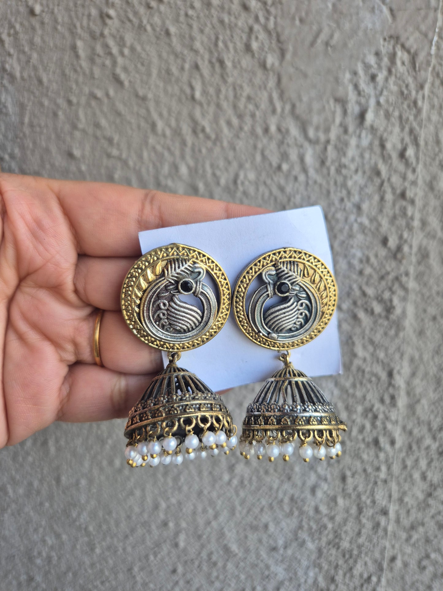 Peacock dual tone jhumka