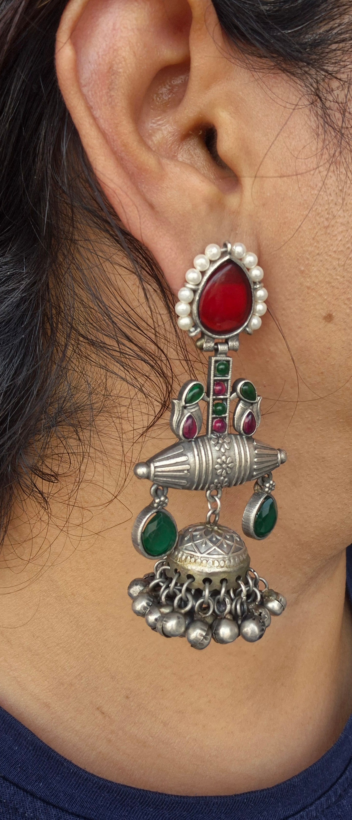 Silver replica jhumka