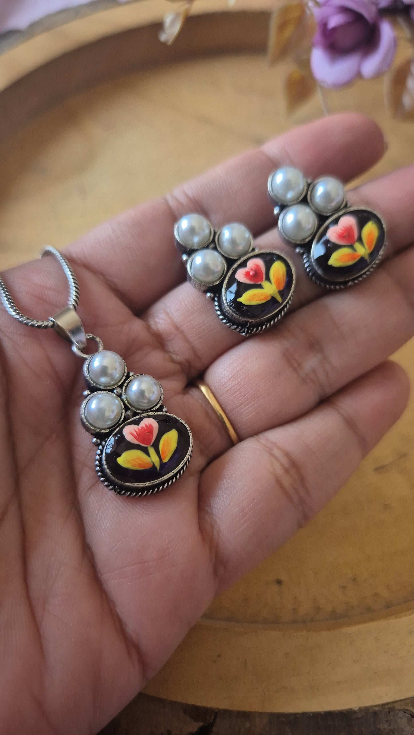 Small pendant set handpainted