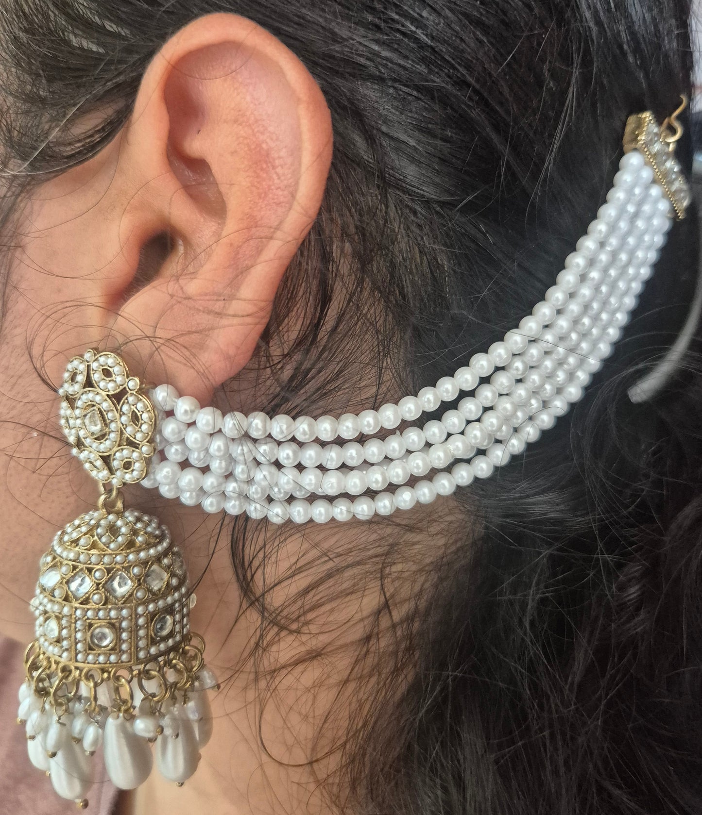 Kundan Jhumka with pearl chain