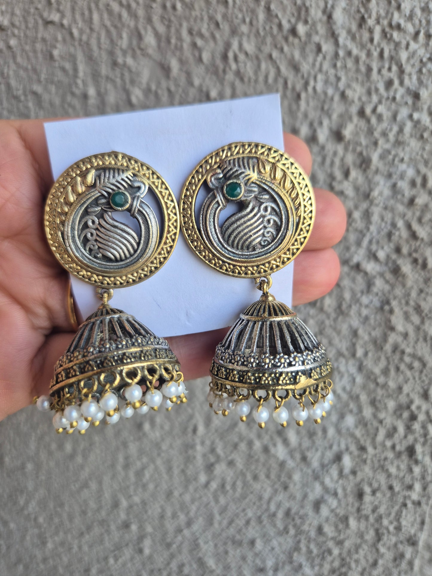 Peacock dual tone jhumka
