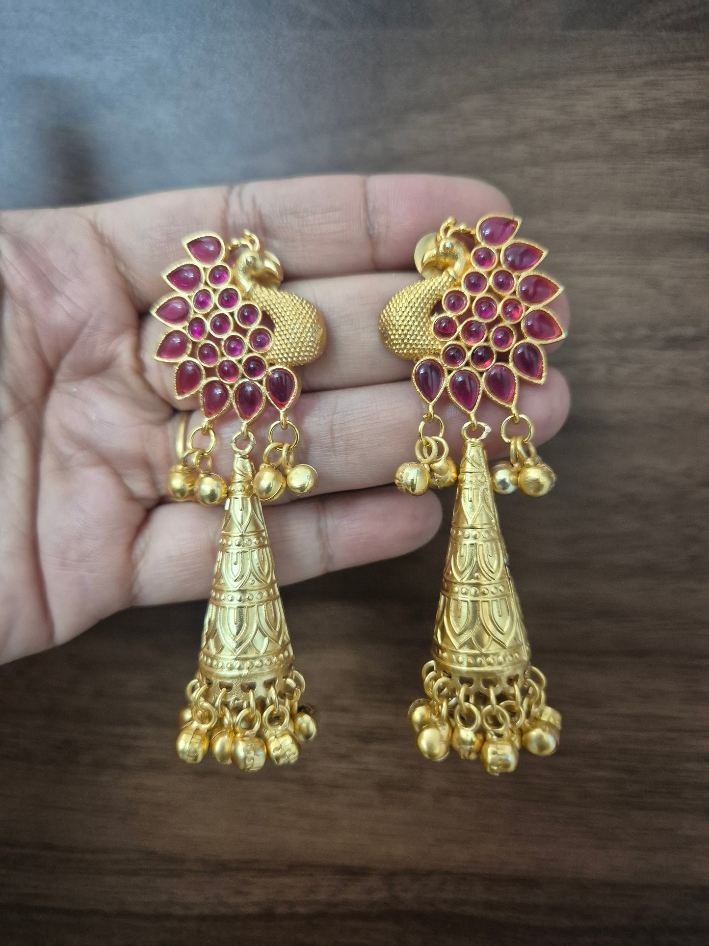Peacock golden brass jhumka